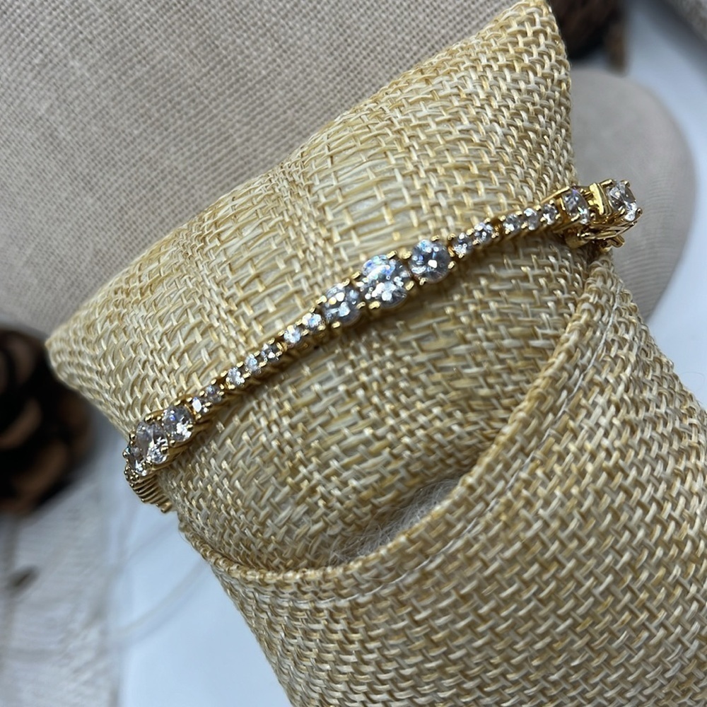 18K Gold Over 925 Silver CZ Tennis Bracelet - 7.25" - Picture 4 of 13